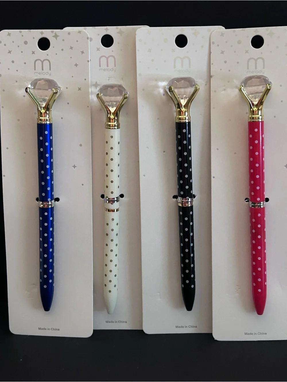 Mint Polka Dot Crystal Top Pens - Blue, White, Red & Black - Set of Four - NWT
